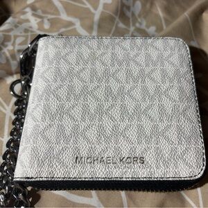 Michael Kors Silver Leather Logo Wallet with Chains